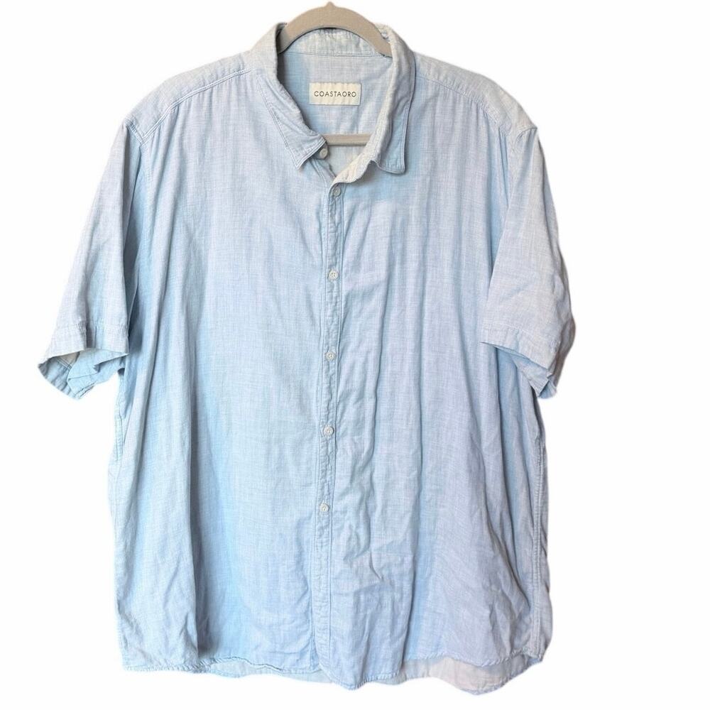 Coastaoro blue cotton button front mens shirt short sleeve XXL lined coastal